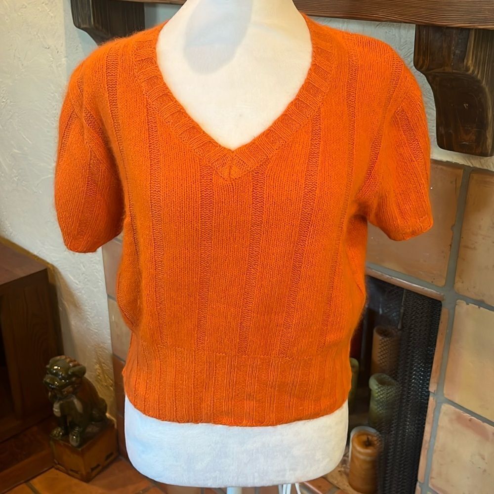 MY Orange Silk/Angora/Nylon Short Sleeve Knit Sweater, size L